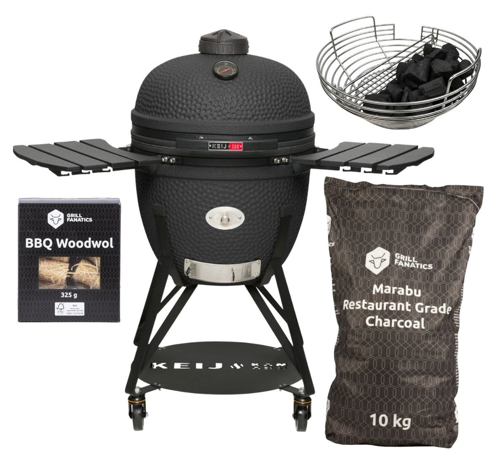 Keij Kamado BBQ Startersset - Legend XL Black 23 inch - met Houtskool, Aanmaakwokkels & Kolenmand