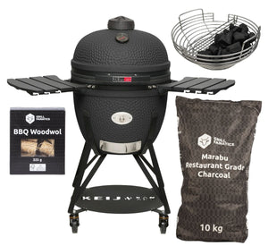 Keij Kamado BBQ Startersset - Legend XL Black 23 inch - met Houtskool, Aanmaakwokkels & Kolenmand