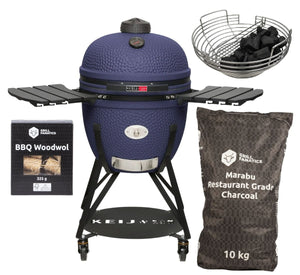 Keij Kamado BBQ Startersset - Legend XL Blue 23 inch - met Houtskool, Aanmaakwokkels & Kolenmand