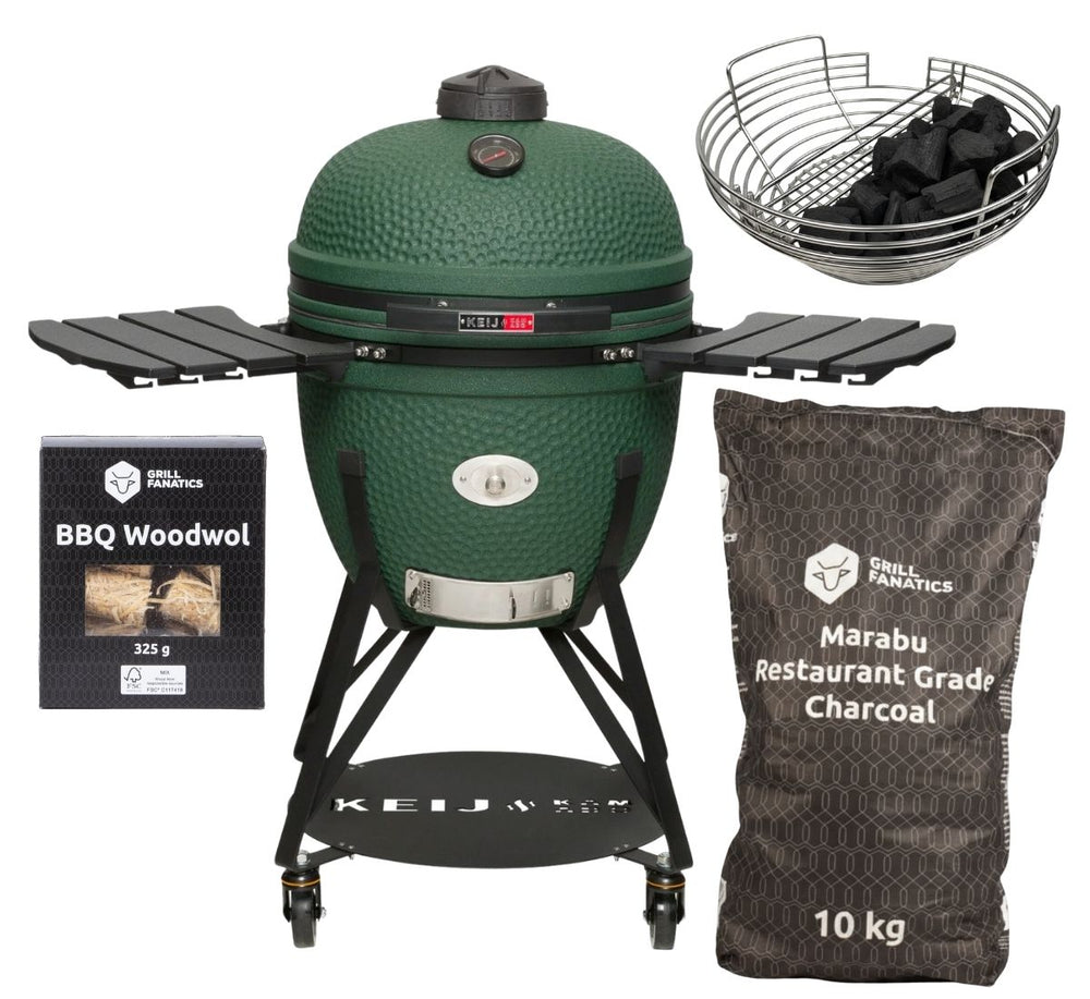 Keij Kamado BBQ Startersset - Legend XL Green 23 inch - met Houtskool, Aanmaakwokkels & Kolenmand