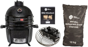 Keij Kamado BBQ Startersset - Pro Compact Black 15 inch - met Houtskool, Aanmaakwokkels & Kolenmand