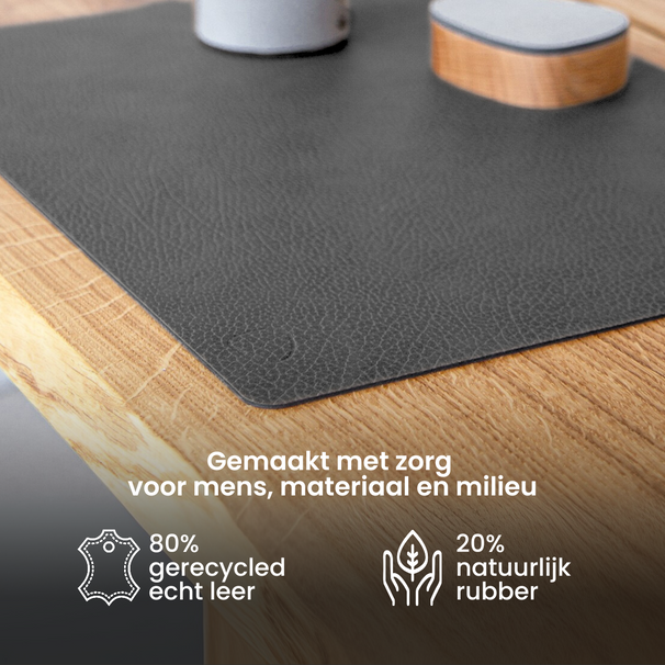 LIND DNA Placemats Hippo - Leer - Black Anthracite - 45 x 35 cm - 2 Stuks