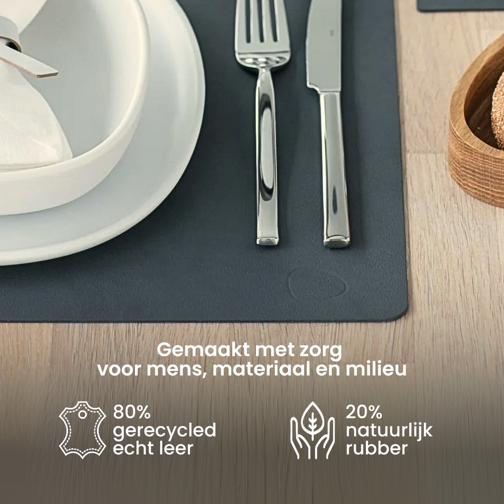LIND DNA Placemats Nupo - Leer - Lichtblauw 45 x 35 cm - 2 Stuks