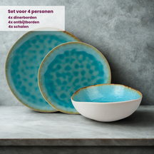 Cosy & Trendy Serviesset Laguna Azzurro 12-delig / 4 personen - 4 dinerborden, 4 ontbijtborden en 4 kommen