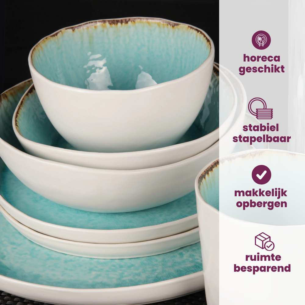 Cosy & Trendy Serviesset Laguna Azzurro 12-delig / 4 personen - 4 dinerborden, 4 ontbijtborden en 4 kommen