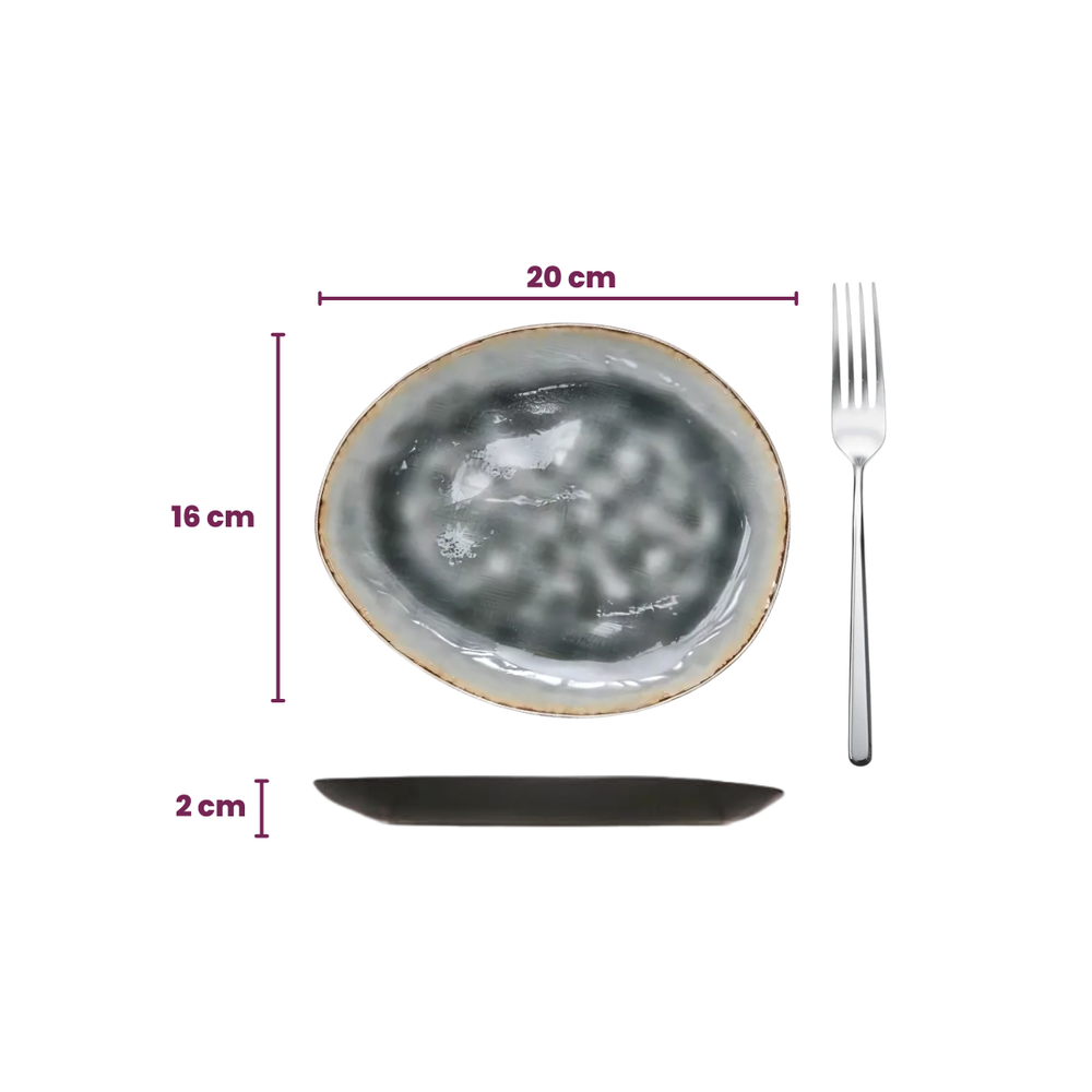 Cosy & Trendy Ontbijtborden / Dessertborden Organic - Laguna Blue Grey - 20 x 16 cm - 4 Stuks