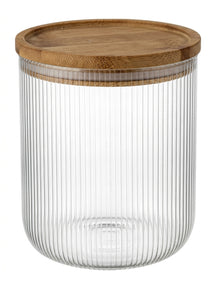 Cookinglife Voorraadpotten set Lines - Glas met Bamboe Deksel - ø 11 cm - 980 ml - 3 stuks