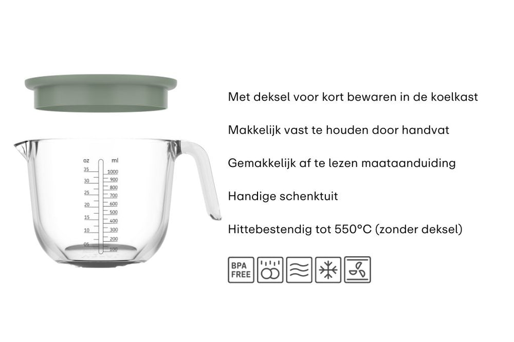 Mepal Glazen Maatbeker Chef It Chalk - met Deksel - 1 liter