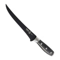 Messermeister Fileermes Avanta BBQ 18 cm met zwart titanium lemmet, vrijstaand op witte achtergrond