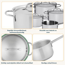 Sola Pannenset Mirage 4-Delig RVS - Kookpan ø 16, 18, 20 cm & Steelpan ø 16 cm - geschikt voor alle warmtebronnen