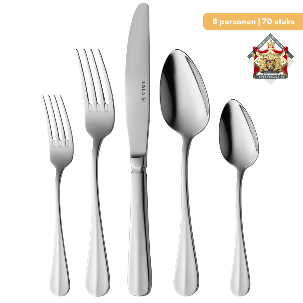 Sola Bestekset Hollands Glad - 18/10 RVS - 70 delig / 8 personen
