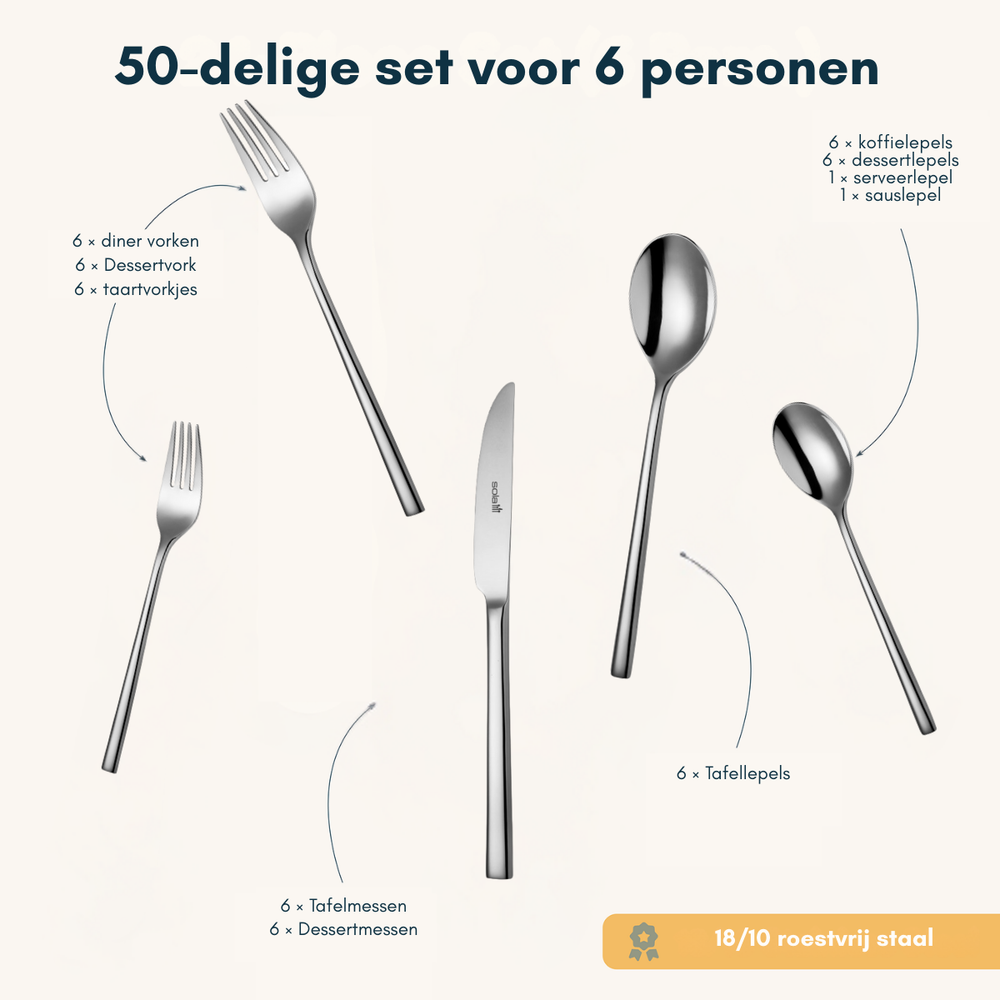 Sola Bestekset Montreux - 18/10 RVS - 50 delig / 6 personen
