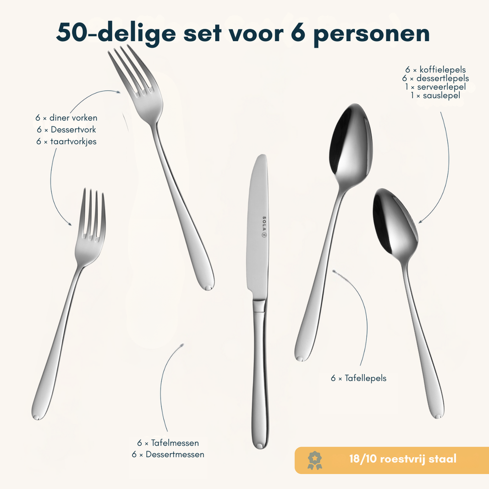 Sola Bestekset Fleurie - 18/10 RVS - 50 delig / 6 personen