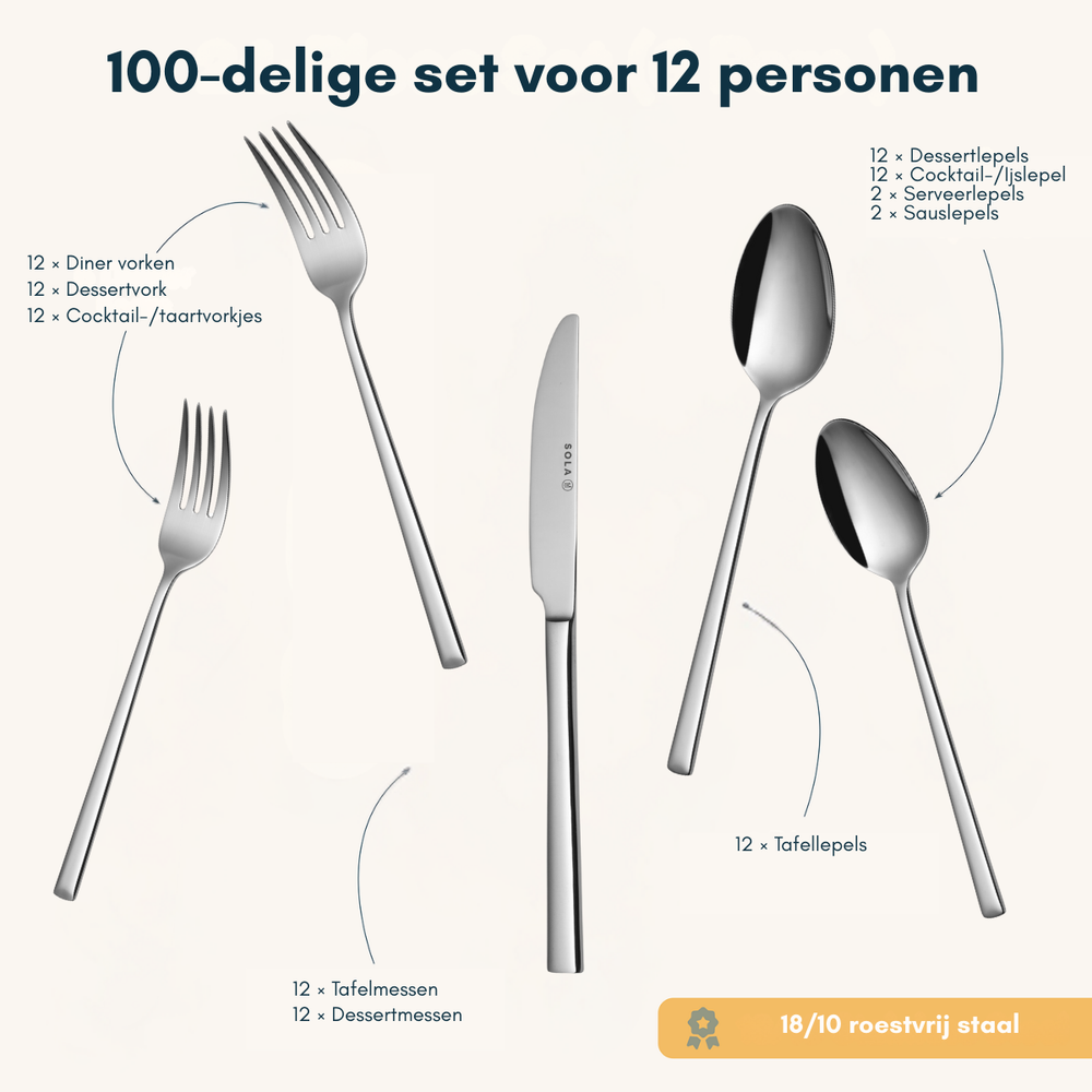 Sola Bestekset Luxor - 18/10 RVS - 100 delig / 12 personen