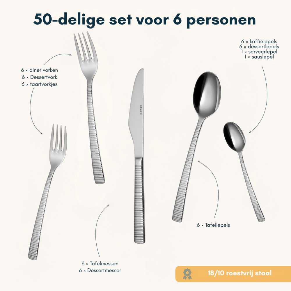 Sola Bestekset Bali - 18/10 RVS - 50 delig / 6 personen
