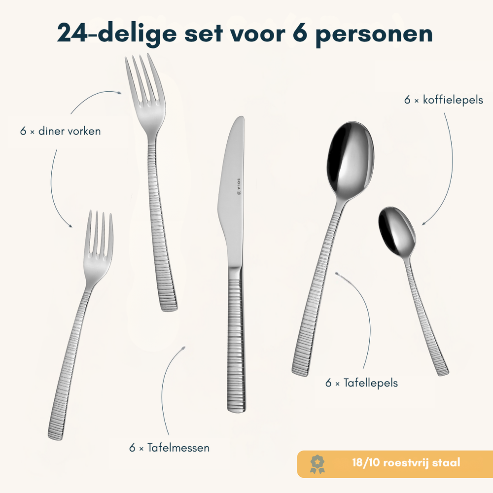 Sola Bestekset Bali - 18/10 RVS - 24 delig / 6 personen