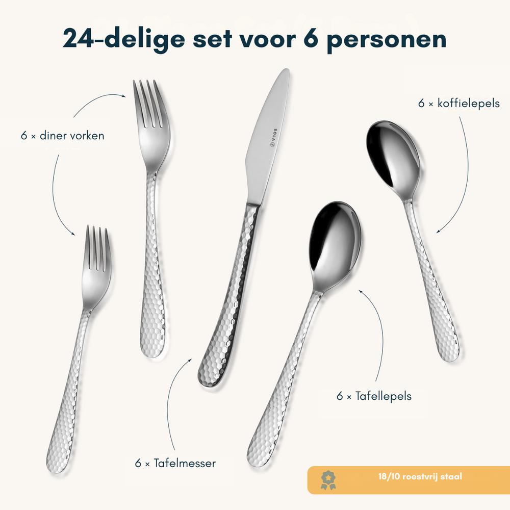 Sola Bestekset Lima - 18/10 RVS  - 24 delig / 6 personen
