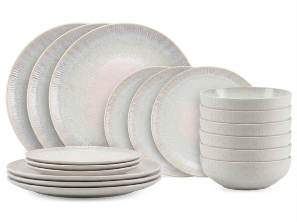 Cookinglife Serviesset Nola Beige reactive glaze 18-delig / 6 personen - 6 dinerborden, 6 ontbijtborden en 6 kommen