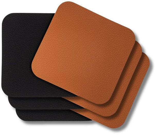 Onderzetters - Vegan leer - Zwart / Cognac - dubbelzijdig - 10 x 10 cm - 6 stuks - Cookinglife