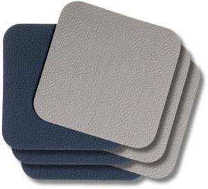 Onderzetters - Vegan leer - Grijs / Blauw - dubbelzijdig - 10 x 10 cm - 6 stuks - Cookinglife