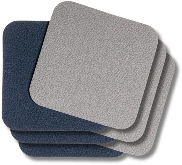 Onderzetters - Vegan leer - Grijs / Blauw - dubbelzijdig - 10 x 10 cm - 6 stuks - Cookinglife