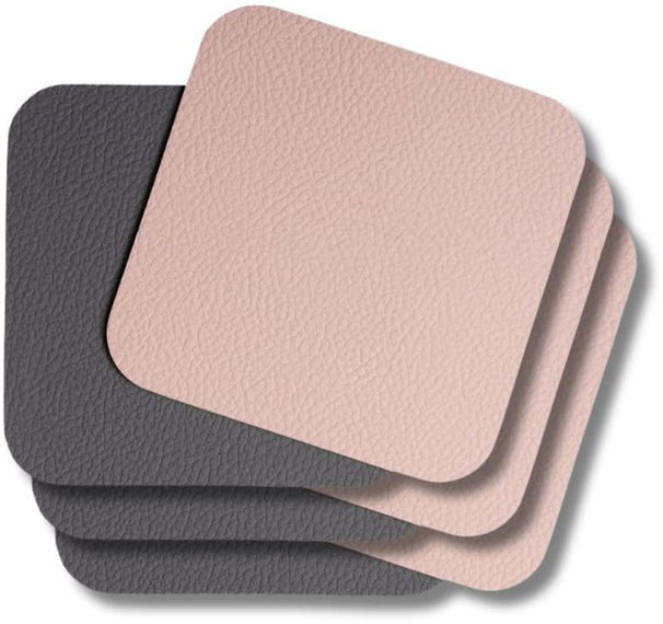 Onderzetters - Vegan leer - Grijs / Roze - dubbelzijdig - 10 x 10 cm - 6 Stuks - Cookinglife