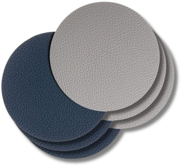 Onderzetters - Vegan leer - Grijs / Blauw - dubbelzijdig - ø 10 cm - 6 stuks - Cookinglife