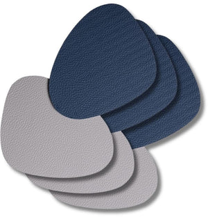 Onderzetters - Vegan leer - Grijs / Blauw - Organic - dubbelzijdig - 13 x 11 cm - 6 stuks - Cookinglife