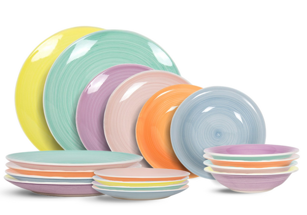 Cookinglife Serviesset Pastel Harmony 18-delig / 6 personen - 6 dinerborden, 6 ontbijtborden en 6 diepe borden