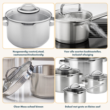Sola Pannenset Pearl 4-Delig RVS - Downdraft geschikt - Kookpan ø 16, 18, 20 cm & Steelpan ø 16 cm - geschikt voor alle warmtebronnen