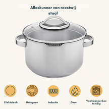 Sola Pannenset Pearl 4-Delig RVS - Downdraft geschikt - Kookpan ø 16, 18, 20 cm & Steelpan ø 16 cm - geschikt voor alle warmtebronnen