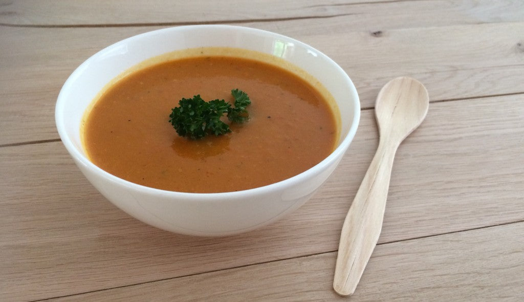 Romige soep met pompoen, paprika en een vleugje vadouvan