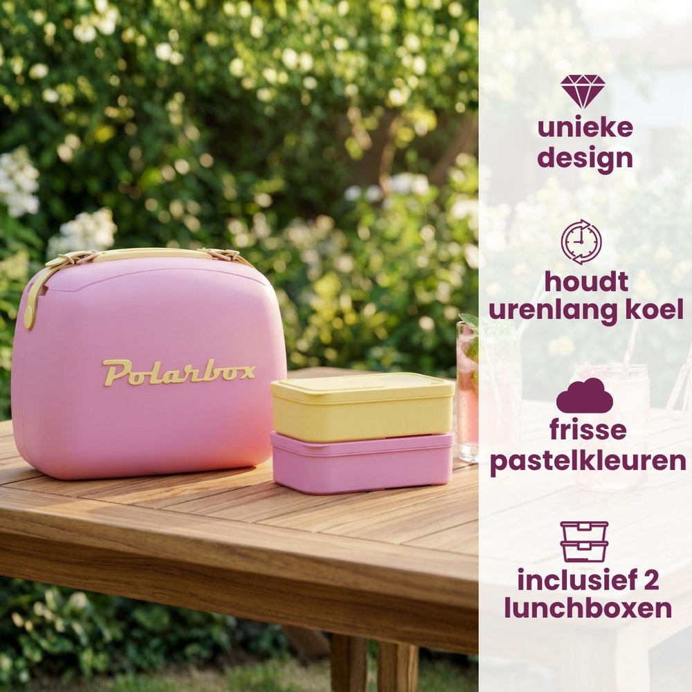 Polarbox Mini Koelbox / Coolerbag met 2 Lunchboxen - Bubblegum-Yellow - 6 Liter