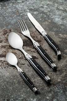 Laguiole Style de Vie Bestekset & Bestekbak - Premium Line - Zwart - 24 delig / 6 personen