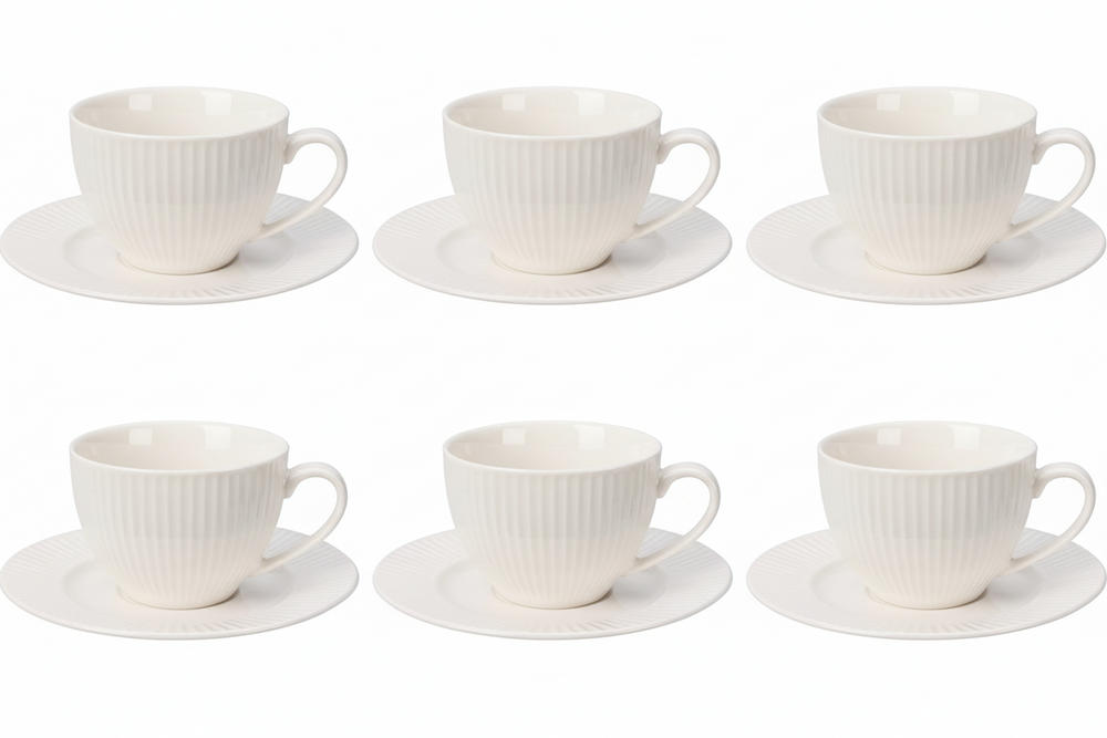 Cookinglife Kop en Schotel Siaki New Bone - Porselein - 240 ml - 6 stuks