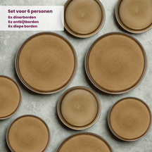 Cosy & Trendy Serviesset Quintana Amber 18-delig / 6 personen - 6 dinerborden, 6 diepe borden en 6 ontbijtborden