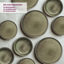Cosy & Trendy Serviesset Quintana Green 18-delig / 6 personen - 6 dinerborden, 6 diepe borden en 6 ontbijtborden
