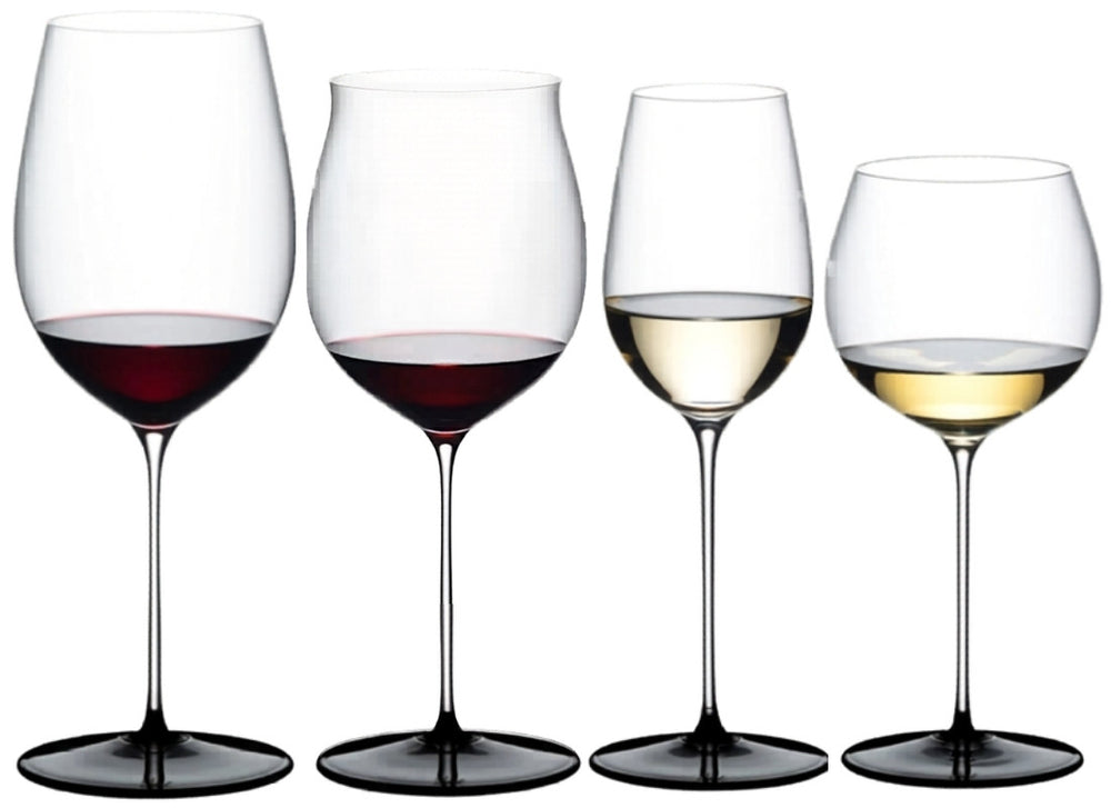 Riedel Wijnglazenset Fatto A Mano Black Tie - Bordeaux Grand Cru, Burgundy Grand Cru, Riesling & Oaked Chardonnay - 4 Stuks