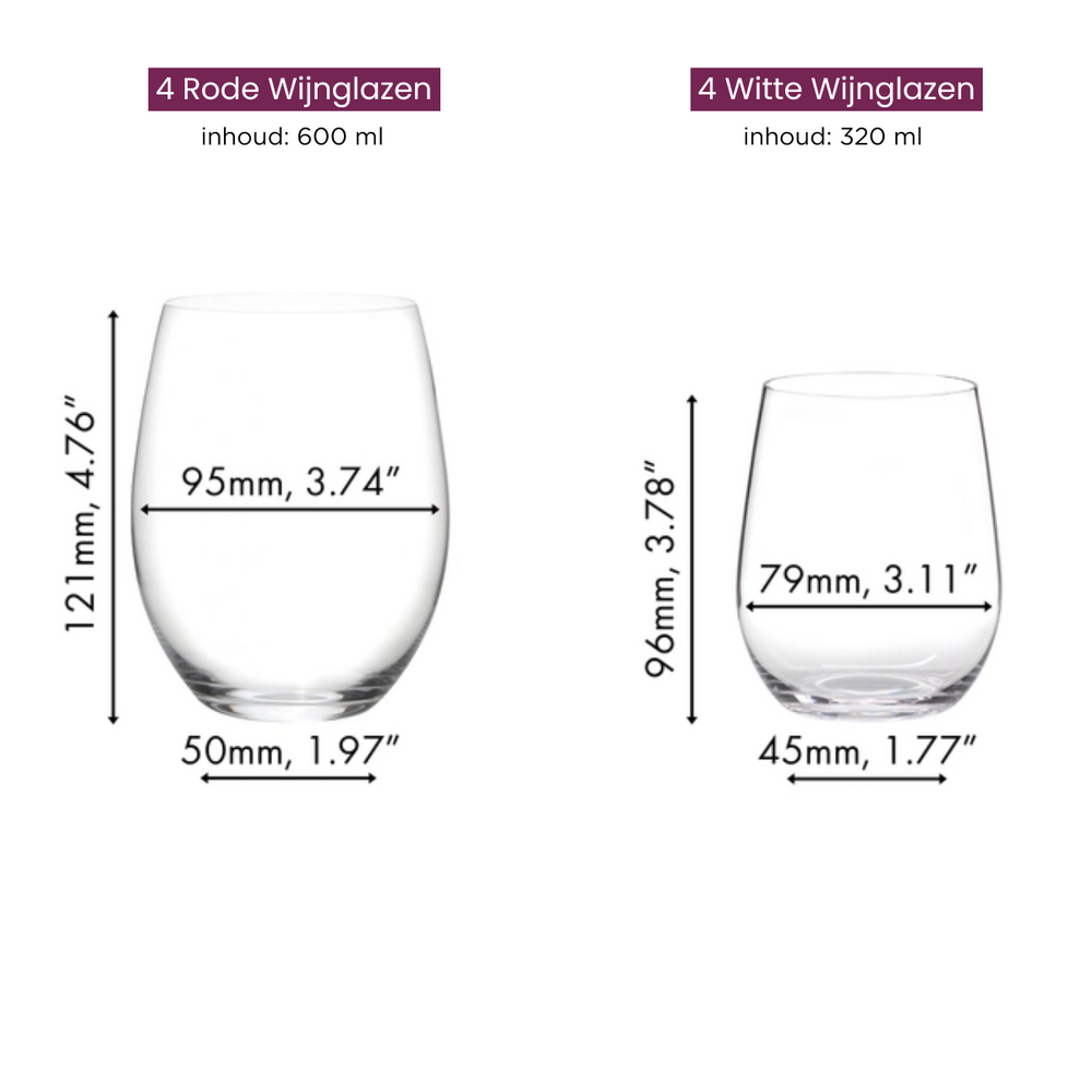 Riedel Wijnglazen Set zonder steel O Wine - 620 ml - Pay 6 Get 8 set