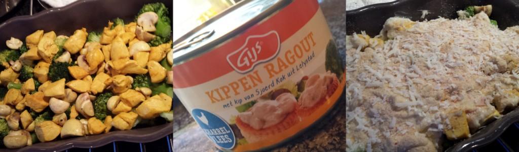 Een makkelijke en voedzame ovenschotel met kip, broccoli en een romige ragoutsaus