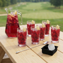 Cocktailset Rooie Annie - Karaf 1.6 L met 6 Longdrinkglazen 490 ml, Cocktaillepel & IJsblokjesvorm