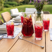 Cocktailset Rooie Annie - Karaf 1.6 L met 6 Longdrinkglazen 490 ml, Cocktaillepel & IJsblokjesvorm