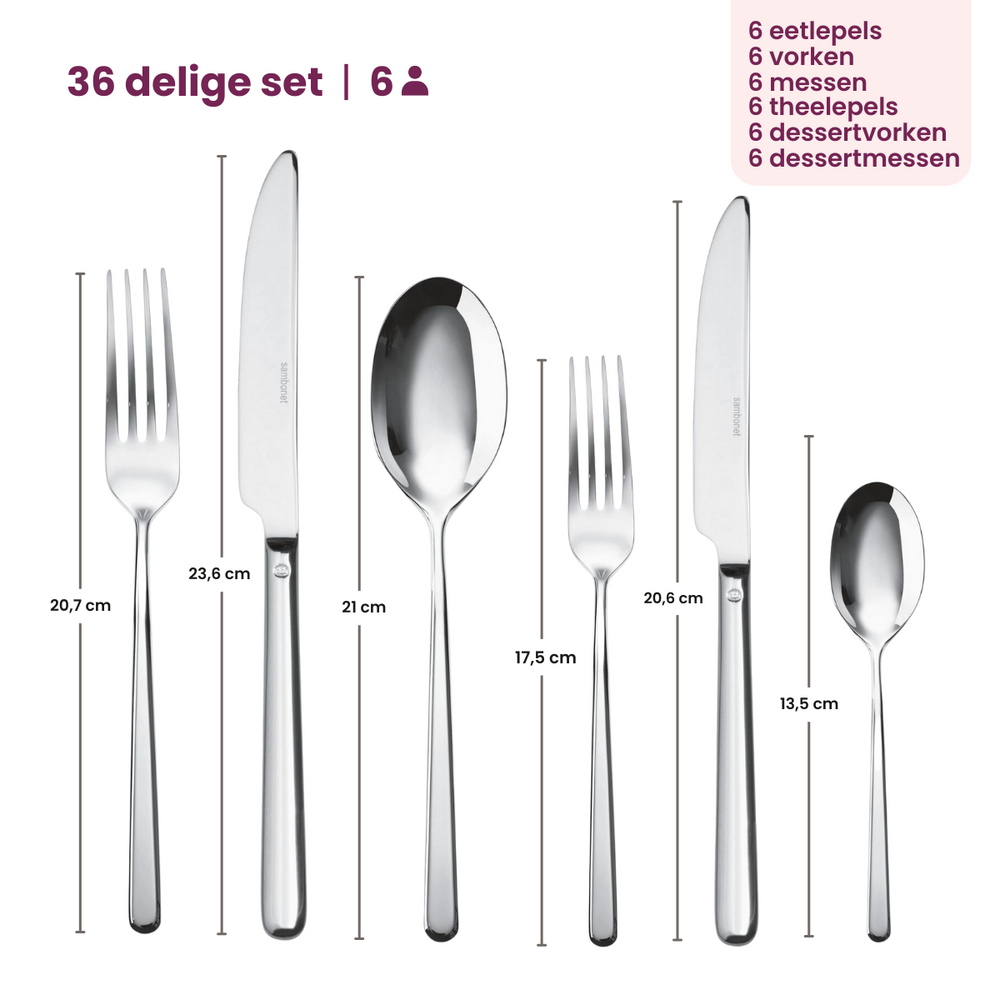 Sambonet Bestekset Linear - RVS - 36 delig / 6 personen