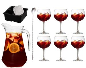 Sangriaset - Karaf 1.6 L met 6 Glazen 700 ml, Cocktaillepel & IJsblokjesvorm