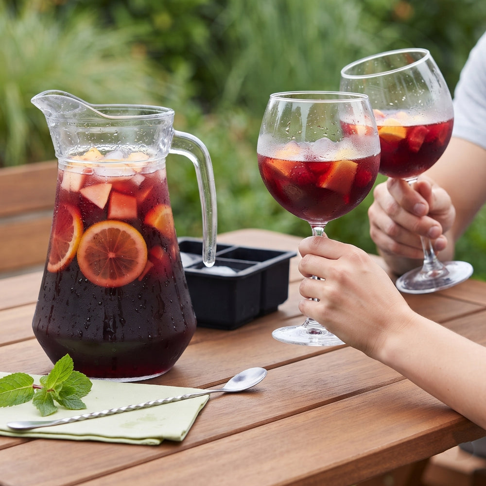 Sangriaset - Karaf 1.6 L met 6 Glazen 700 ml, Cocktaillepel & IJsblokjesvorm