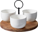 Cookinglife Serveerset / tapasset 4-delig - Acacia Hout ø 19 cm - Met Porseleinen Schaaltjes