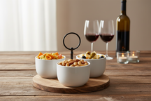 Cookinglife Serveerset / tapasset 4-delig - Acacia Hout ø 19 cm - Met Porseleinen Schaaltjes