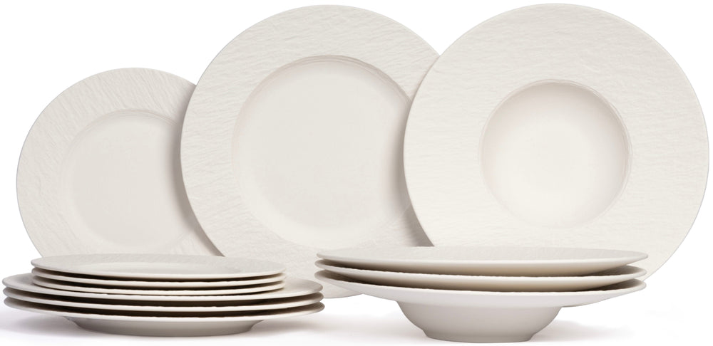 Villeroy & Boch Serviesset Manufacture Rock - Wit 12-delig / 4 personen - 4 dinerborden, 4 ontbijtborden & 4 pastaborden