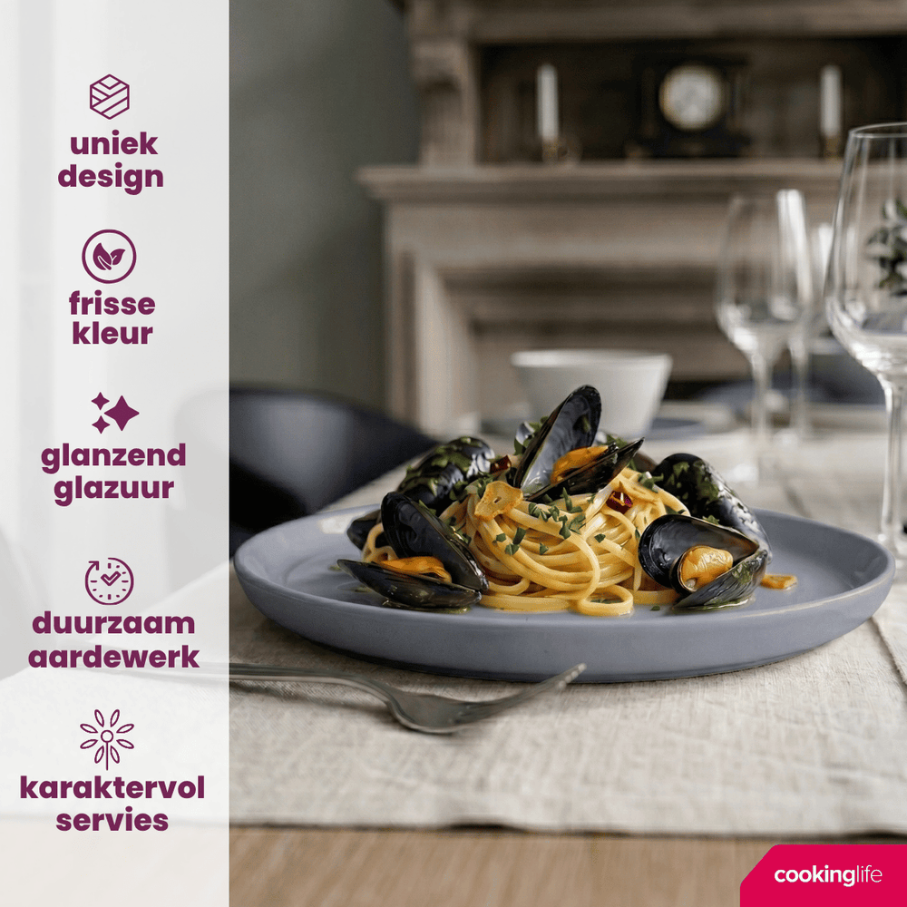 Cookinglife Dinerborden Siaki - Wit / Blauw / Grijs ø 26.5 cm - Porselein - 6 stuks