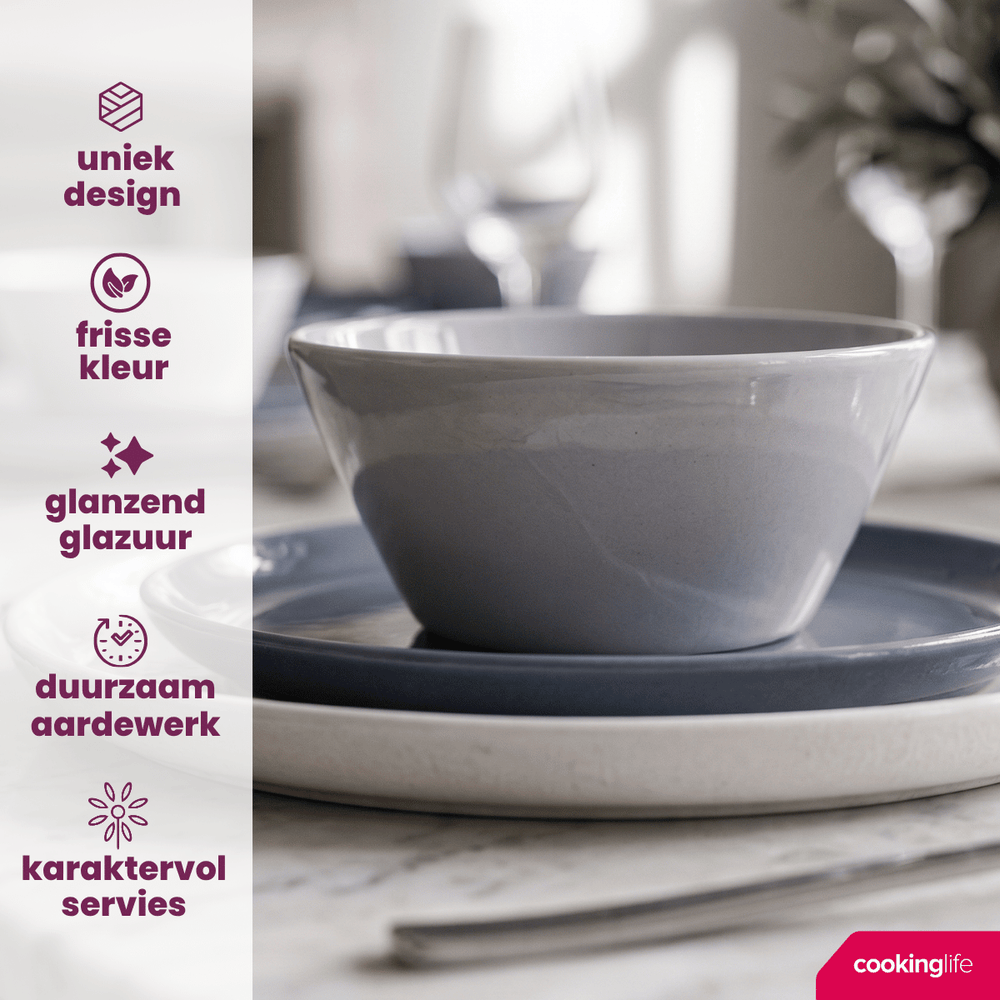 Cookinglife Soepkommen / Kommen - Siaki Wit / Blauw / Grijs ø 14 cm - Porselein - 6 stuks